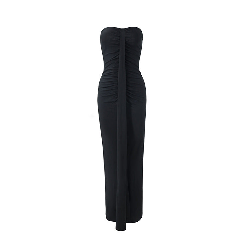 Damen Maxikleid mit schickem trägerlosem Design und figurschmeichelnder Raffung Drune