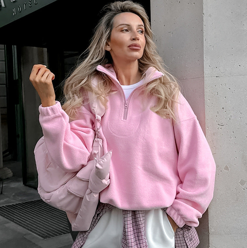 Damen Hochwertiger Fleece-Pullover mit kurzem Reißverschluss Drune