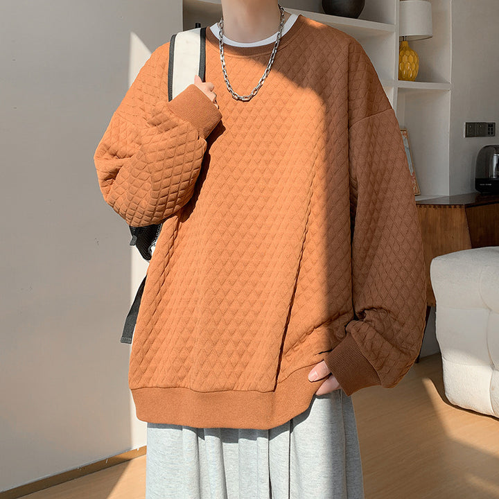 Herren Oversize-Quilt-Sweatshirt mit Rautenmuster und gerippten Bündchen Drune