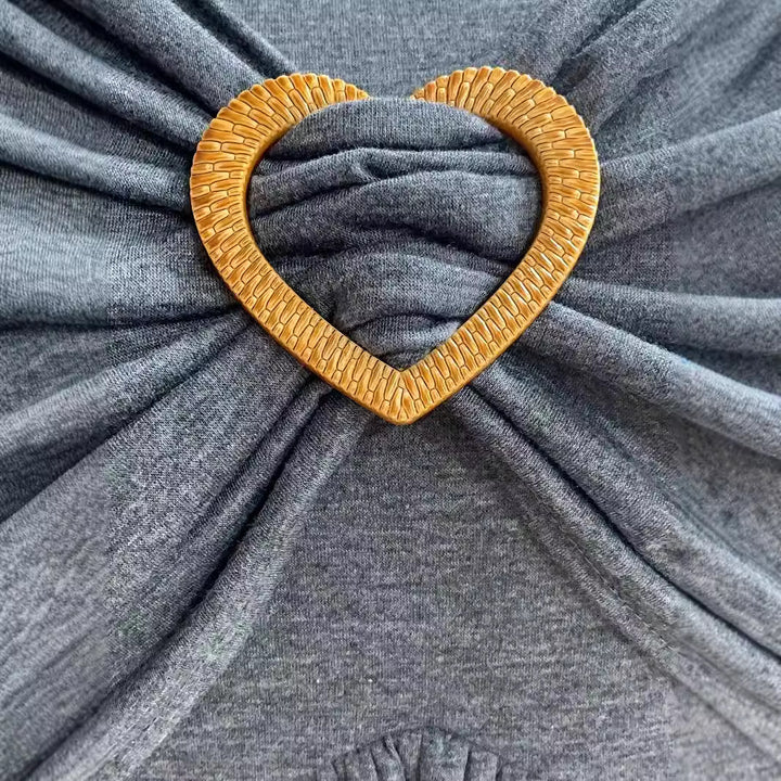 Damen Lagenlook-Tunika mit herzförmiger Zierschnalle und gerafftem Dekolleté Drune