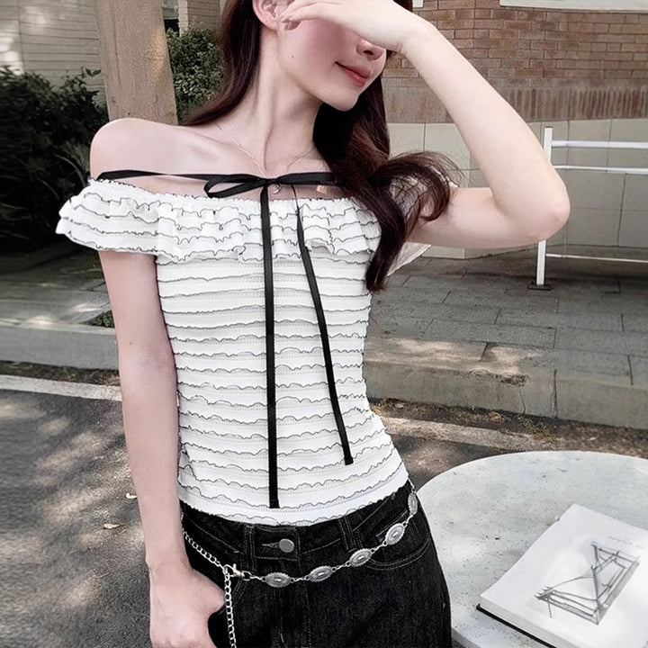 Damen Offshoulder-Bluse mit elegantem Wellenmuster Drune