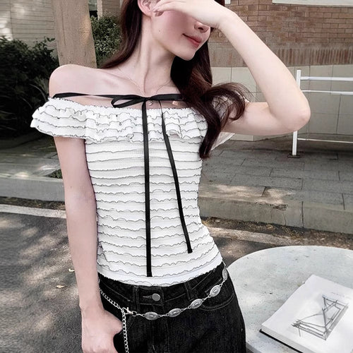 Damen Offshoulder-Bluse mit elegantem Wellenmuster Drune