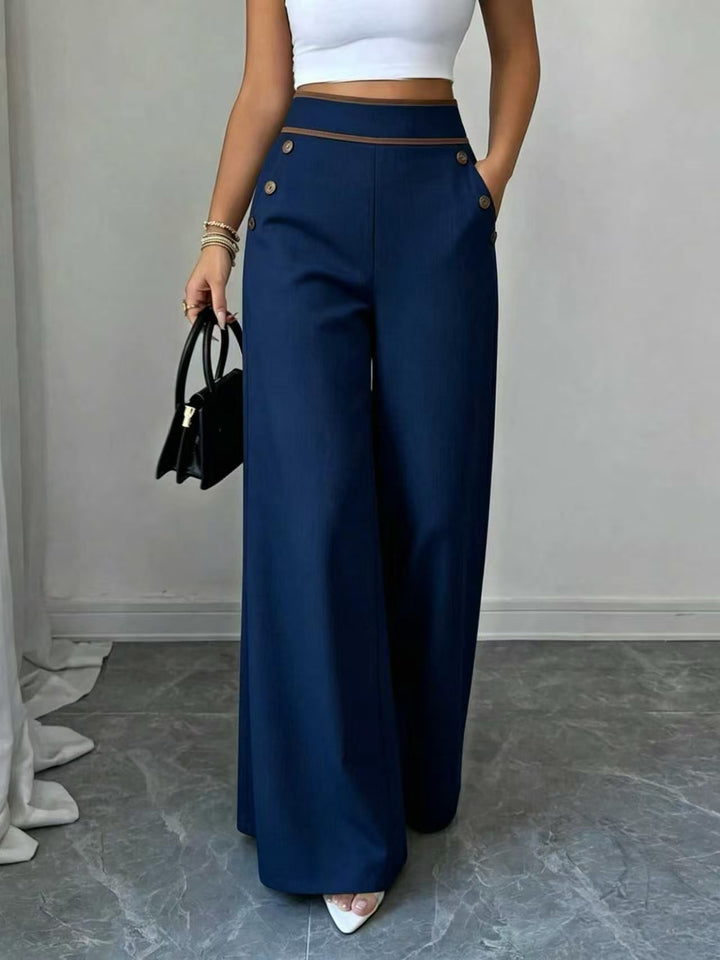 Damen Hochtaillierte Palazzo-Hose mit Zierknöpfen und weitem Bein Drune