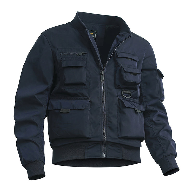 Herren Taktische Multitaschen-Bomberjacke mit Reißverschluss und elastischem Saum Drune