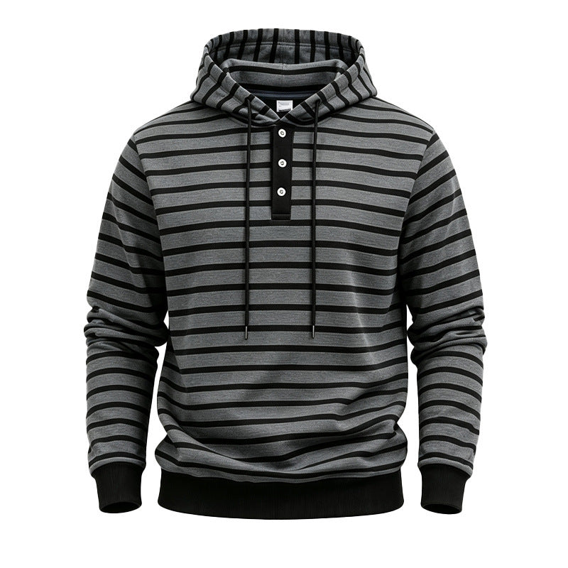 Herren Kapuzenpullover mit Knopfleiste und modischem Streifenmuster Drune
