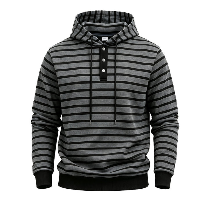 Herren Kapuzenpullover mit Knopfleiste und modischem Streifenmuster Drune