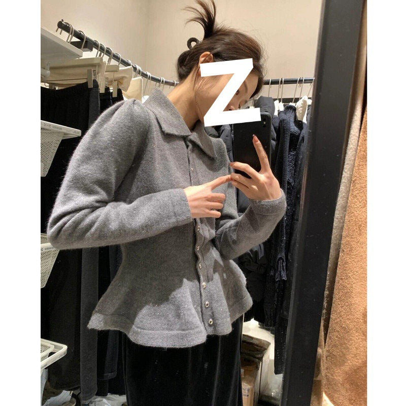 Damen Peplum-Oberteil aus weichem Strick mit eleganten Knöpfen Drune