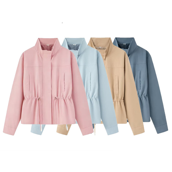 Damen Leichte Wind- und Regenjacke mit Tunnelzug-Taille und Stehkragen Drune