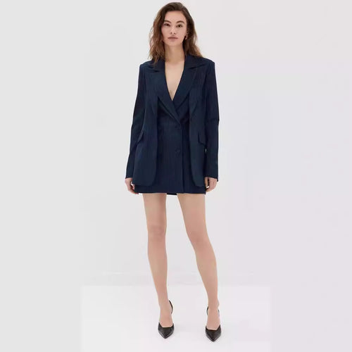 Damen Mini‑Blazerkleid im Nadelstreifen‑Tailoring mit tiefem Schalkragen Drune