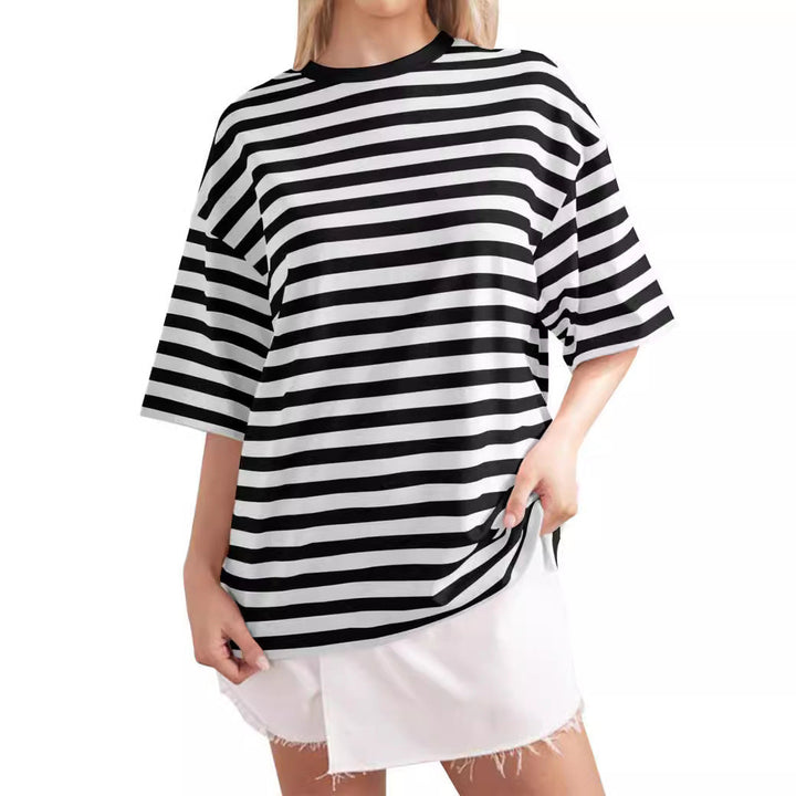 Damen Lässiges Oversized T-Shirt mit gestreiftem Muster Drune