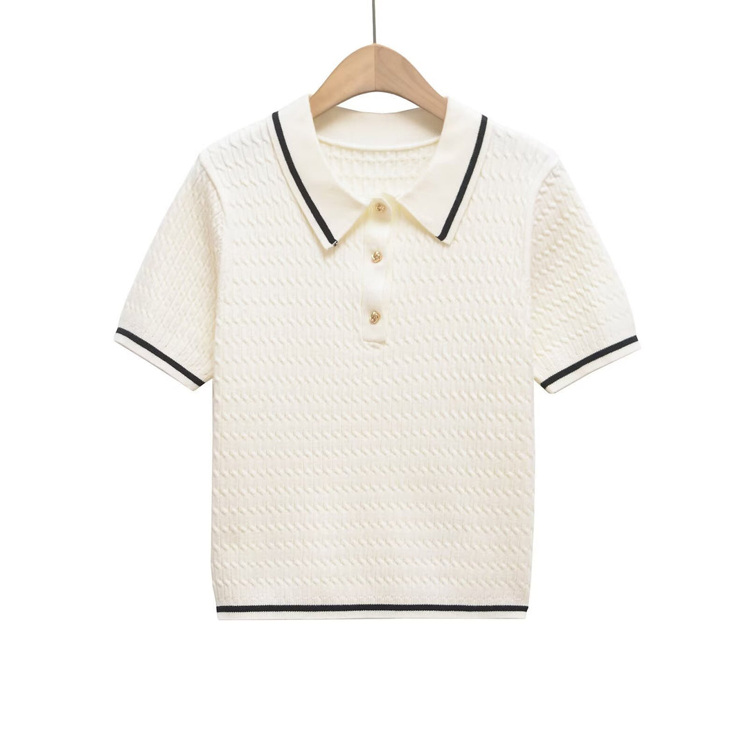 Damen Poloshirt mit strukturiertem Material und edlen Knopfdetails Drune