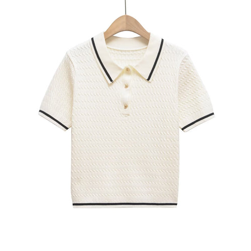 Damen Poloshirt mit strukturiertem Material und edlen Knopfdetails Drune