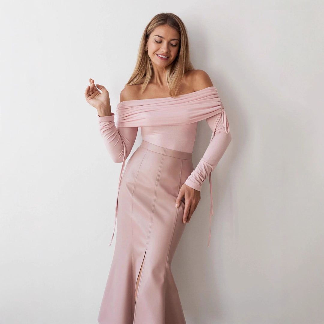Damen Off-Shoulder Oberteil mit eleganter Raffung Drune
