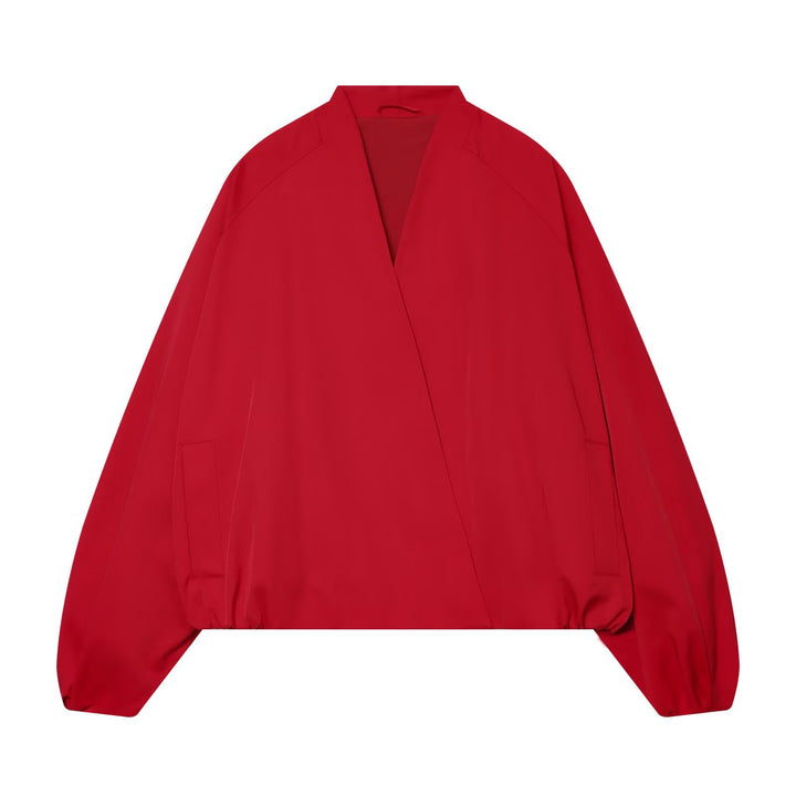 Damen Cropped Kimono-Jacke mit überschnittenen Ärmeln und elastischem Bund Drune