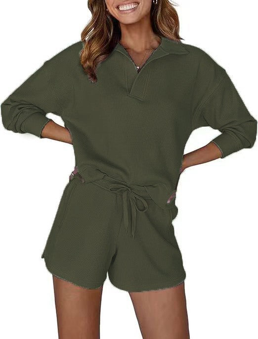 Damen lässiges Poloshirt und Shorts Ensemble Drune