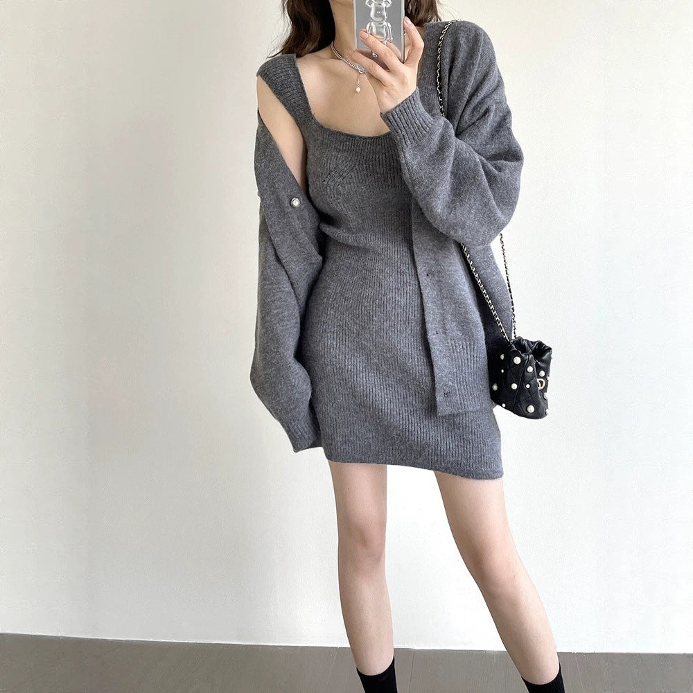 Damen Strickkleid mit offener Strickjacke Drune