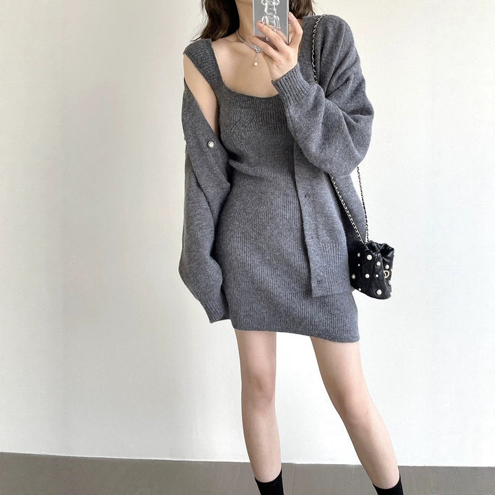 Damen Strickkleid mit offener Strickjacke Drune