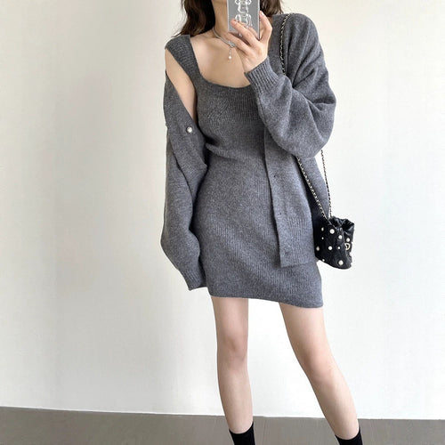 Damen Strickkleid mit offener Strickjacke Drune