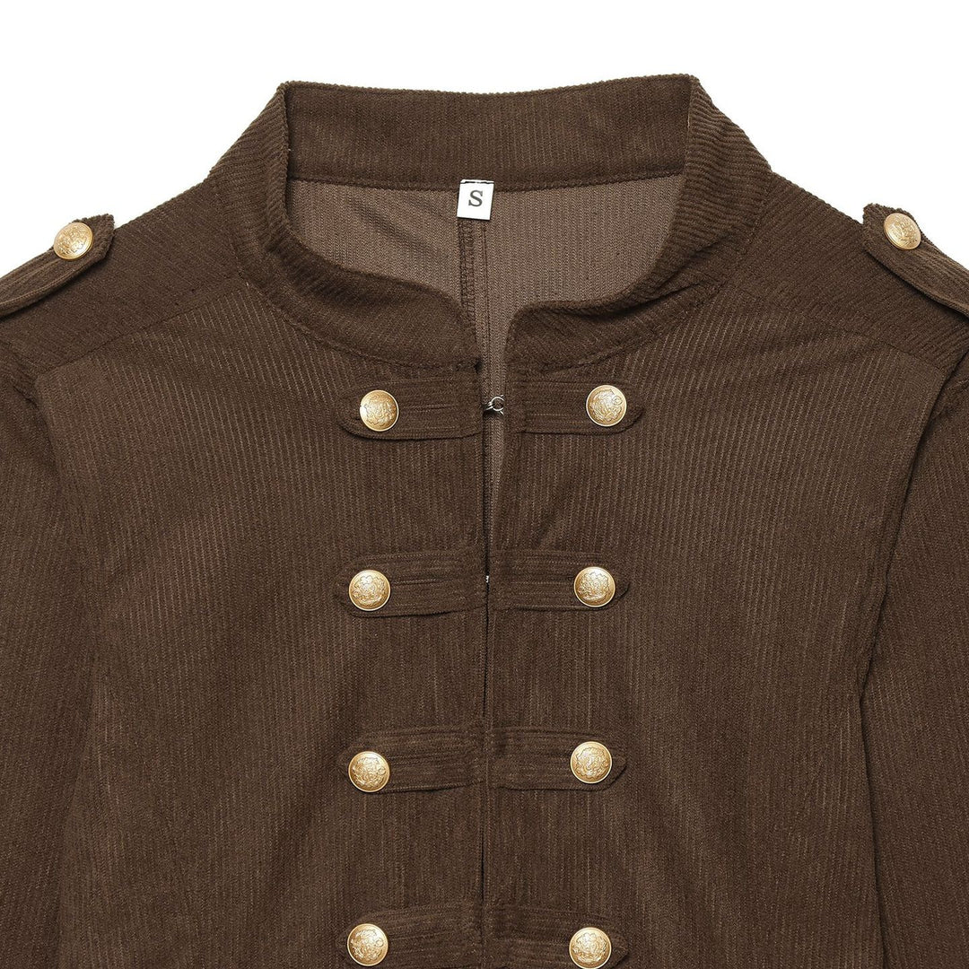Damen nan taillierte Military-Jacke im Cord-Look mit Stehkragen und goldfarbener Zierknopfleiste Drune