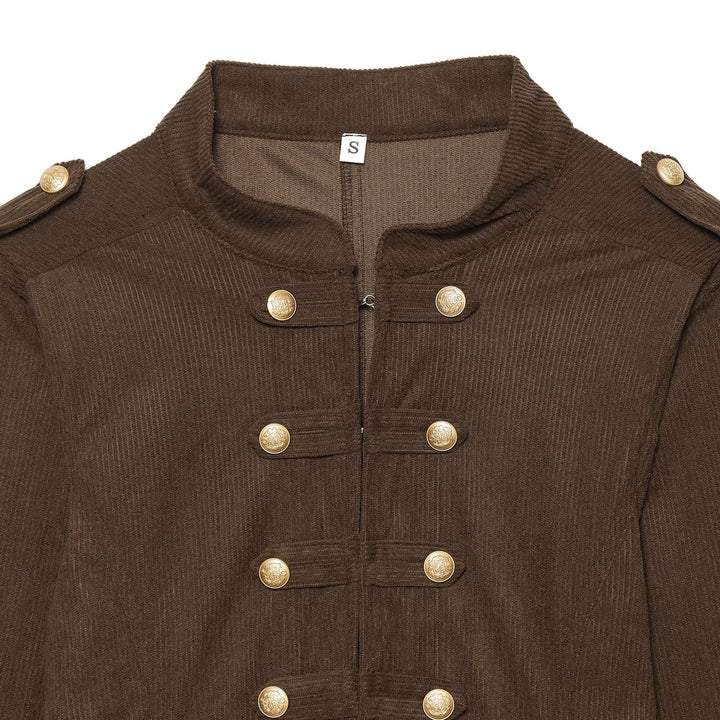 Damen nan taillierte Military-Jacke im Cord-Look mit Stehkragen und goldfarbener Zierknopfleiste Drune