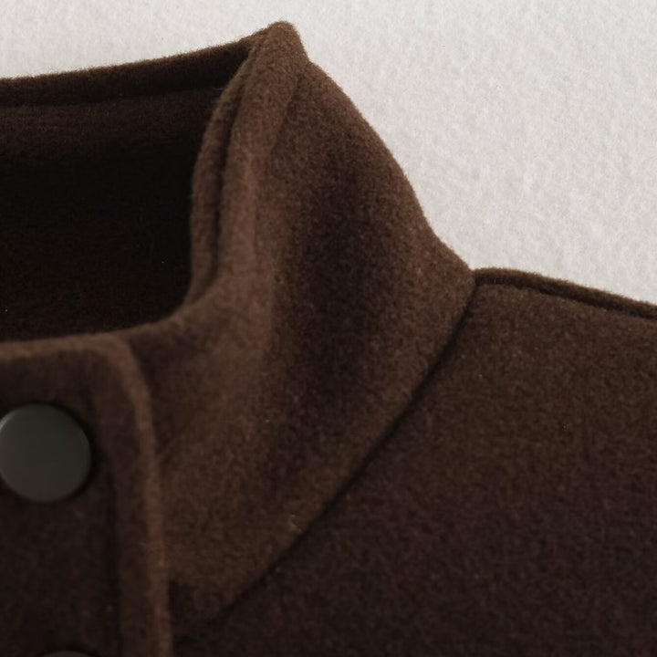 Damen Boxy Wollmix‑Blousonjacke mit Stehkragen, großen Pattentaschen und elastischem Saum Drune