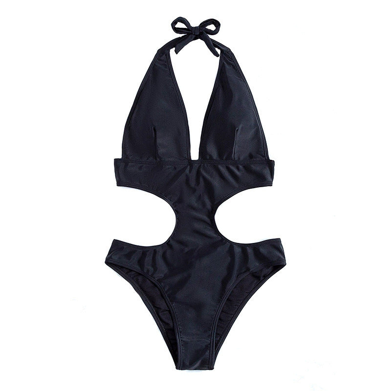 Damen Einteiler Badeanzug mit tiefem V-Ausschnitt und seitlichem Cut-Out Drune
