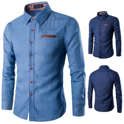 Herren klassisches Denim-Hemd mit kontrastierenden Akzenten Drune
