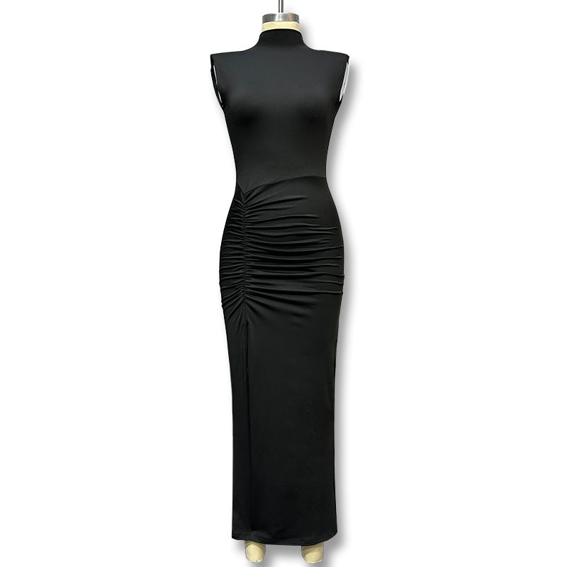 Damen Elegantes Maxikleid mit hoher Taille und tiefem Schlitz Drune