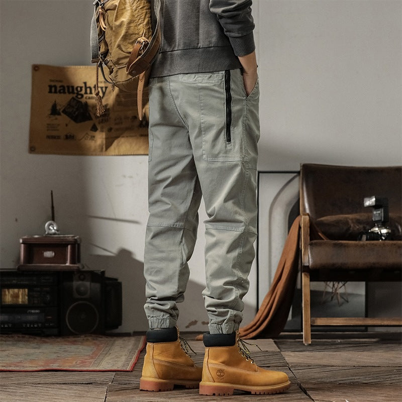 Herren Tapered Cargohose im Joggerstil mit Knie-Teilungsnähten, Tunnelzug & elastischen Bündchen Drune