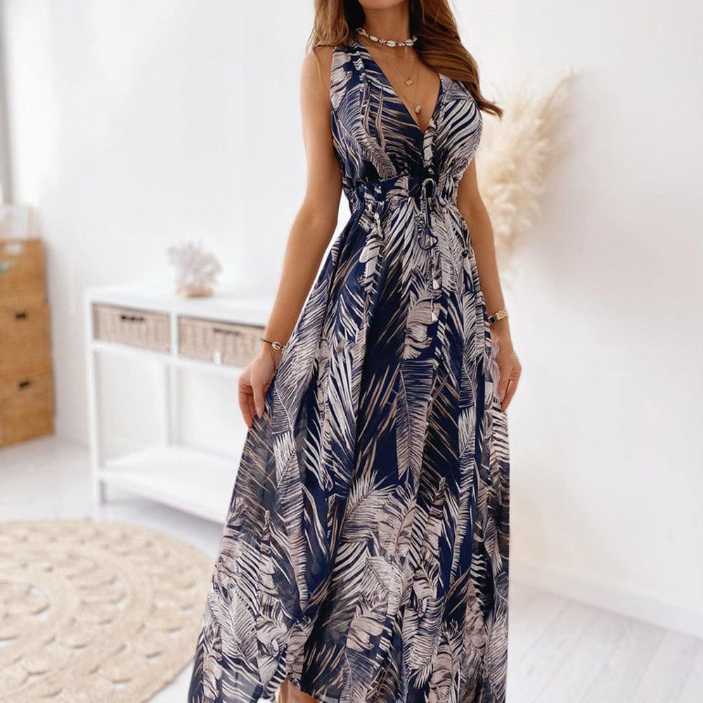 Damen Maxikleid mit floralem Print und elastischem Bund Drune
