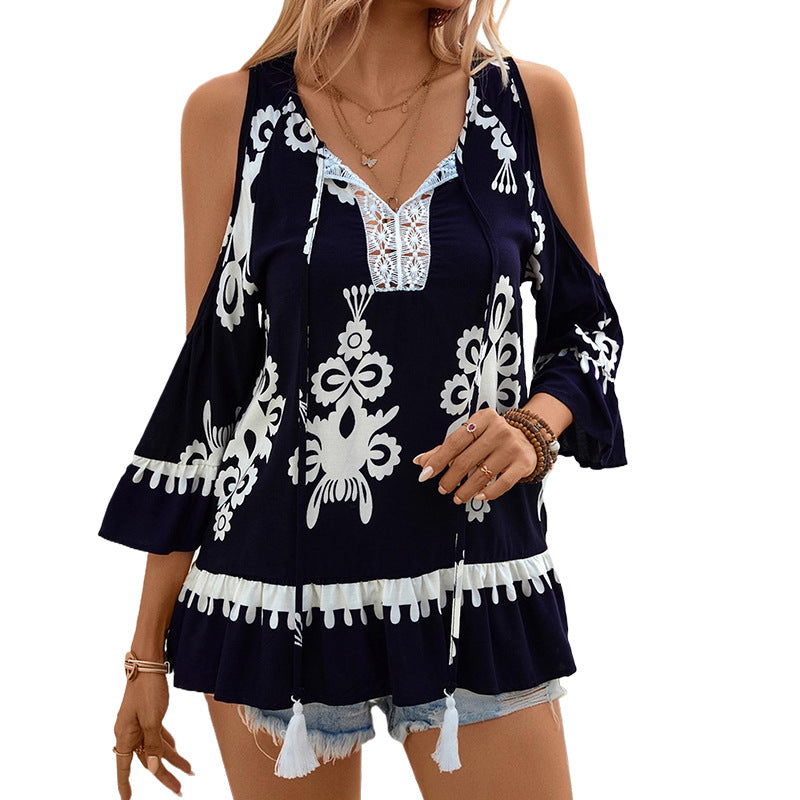 Damen Elegante Bluse mit Rüschen und floralem Muster Drune