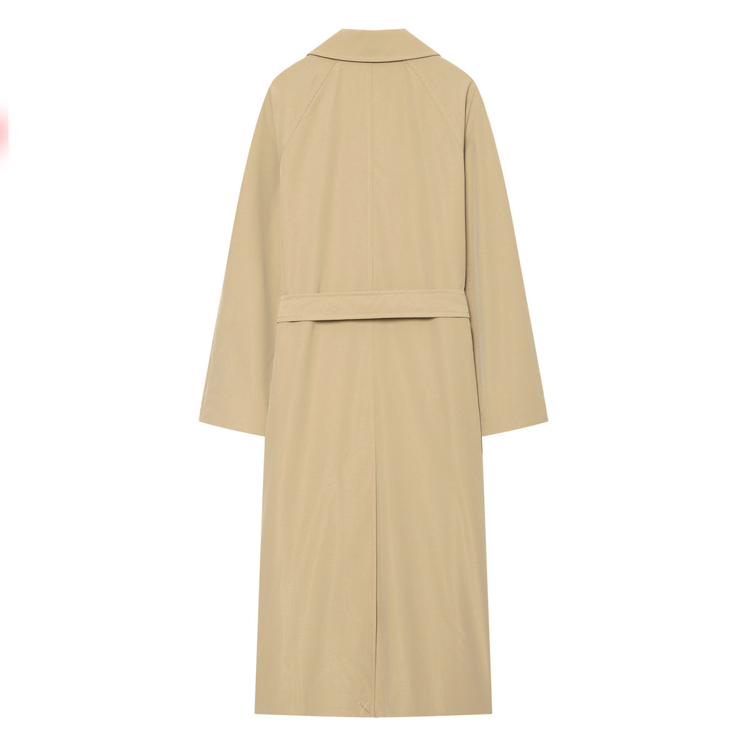 Damen Lange klassische Zweireiher‑Trench mit Bindegürtel und Ärmelriegel Drune