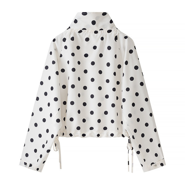 Damen Kurzjacke im Regenparka-Stil mit Stehkragen, Tunnelzug und Punkteprint Drune