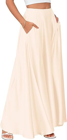 Damen Maxirock mit Taschen und taillenbetontem hoher Bund aus fließendem Chiffon Drune