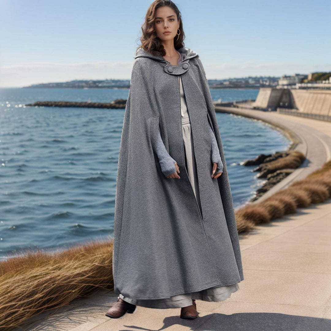 Damen elegante Kapuzenumhang mit verstellbarem Verschluss Drune