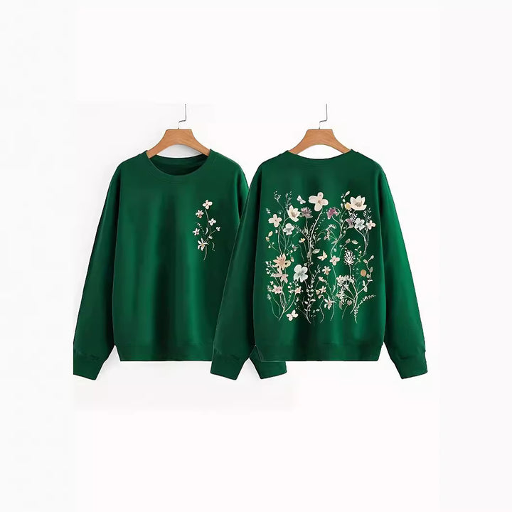 Damen Sweatshirt mit floralem Design und weichem Innenfutter Drune