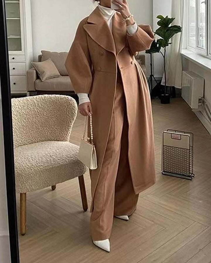 Damen nan taillierter Doppelreihiger Trenchcoat mit weitem Ärmel und hohem Beinschlitz Drune