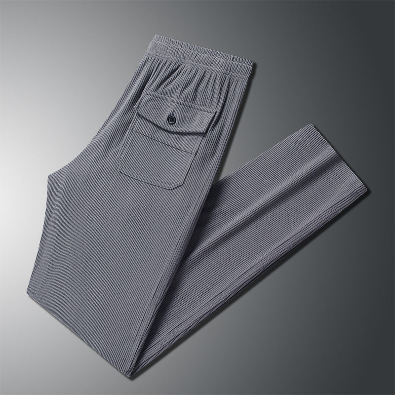 Herren Geradlinige Rib-Struktur Lounge-Hose mit Elastikbund und Klappentasche Drune