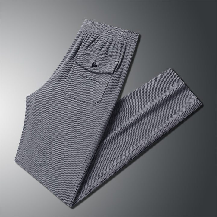 Herren Geradlinige Rib-Struktur Lounge-Hose mit Elastikbund und Klappentasche Drune
