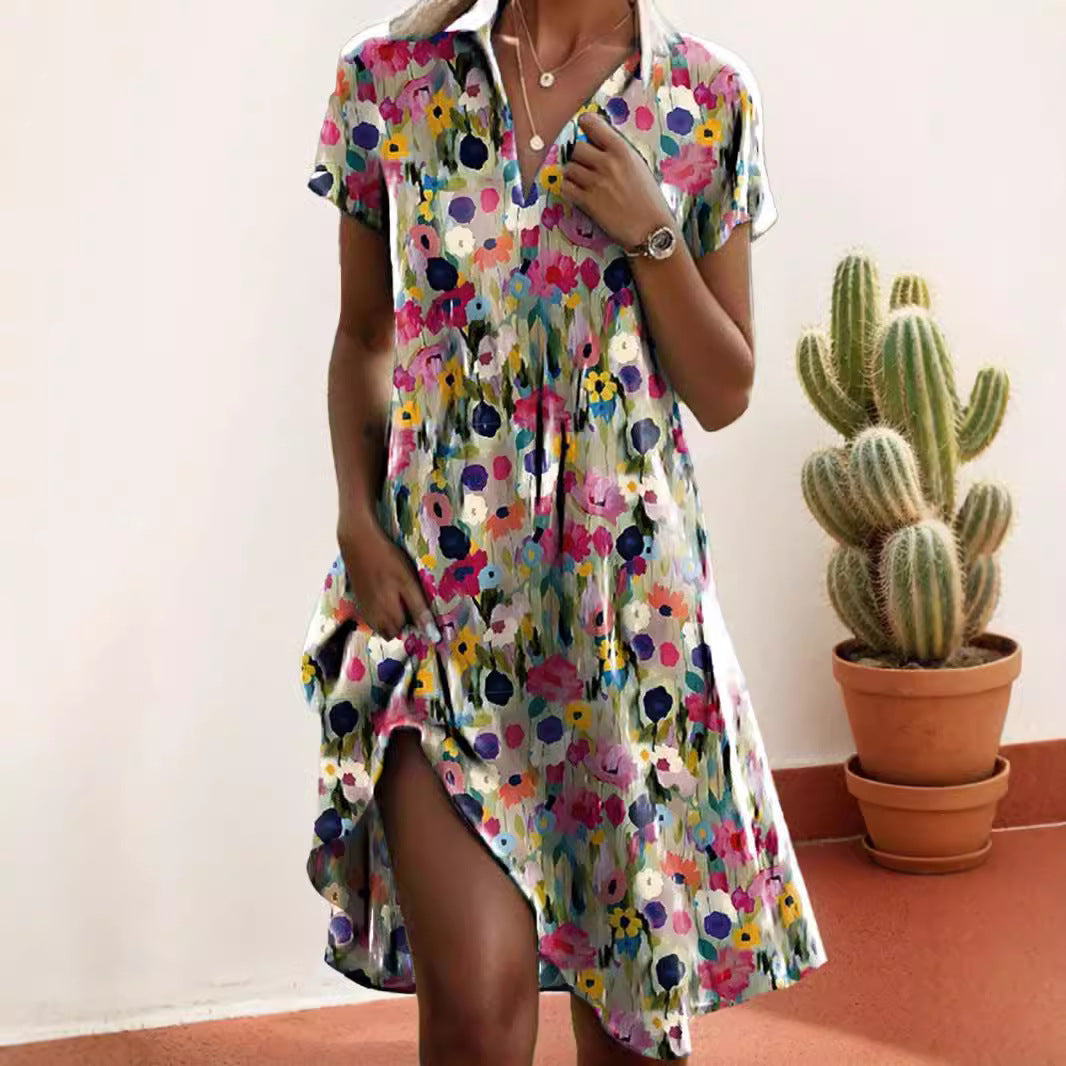 Damen Frischblumen-Hemdkleid mit Knopfverschluss und lässigem Schnitt Drune
