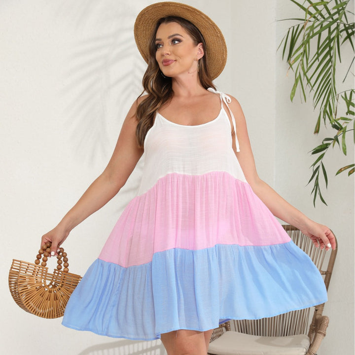 Damen luftiges, mehrfarbiges Sommerkleid mit verstellbaren Trägern Drune