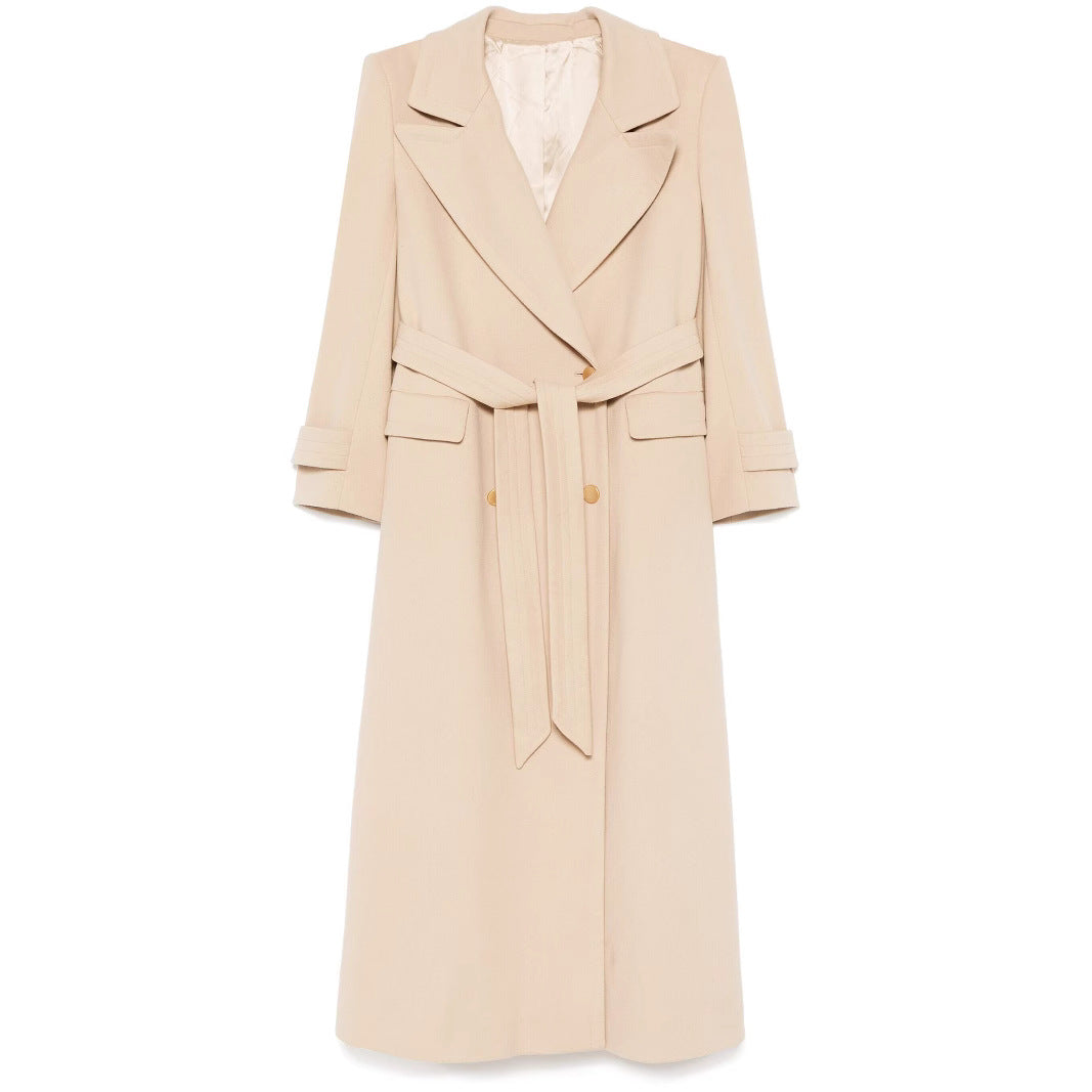 Damen Maxi-Mantel mit doppelreihiger Knopfleiste, weitem Revers und Pattentaschen Drune