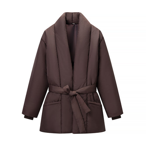 Damen gesteppte Taillengürtel-Steppjacke mit Schalkragen Drune