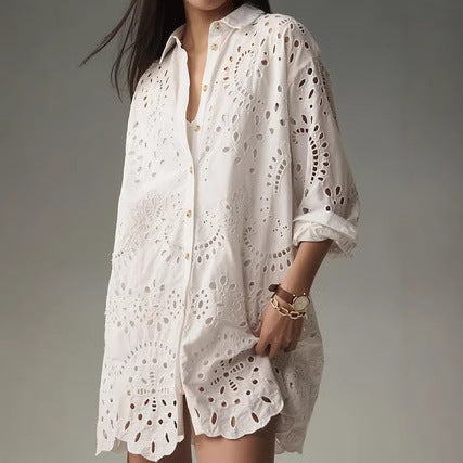 Isadora Women's Eyelet Detail Button-Front Tunic Shirt