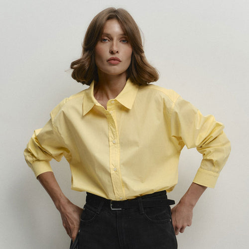 Damen lässige Oversized-Bluse aus hochwertiger Baumwolle mit klassischem Kragen Drune