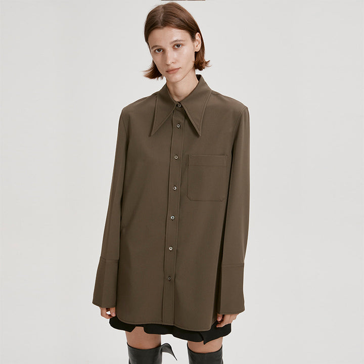 Damen Oversize-Hemdbluse mit markantem Kragen Drune