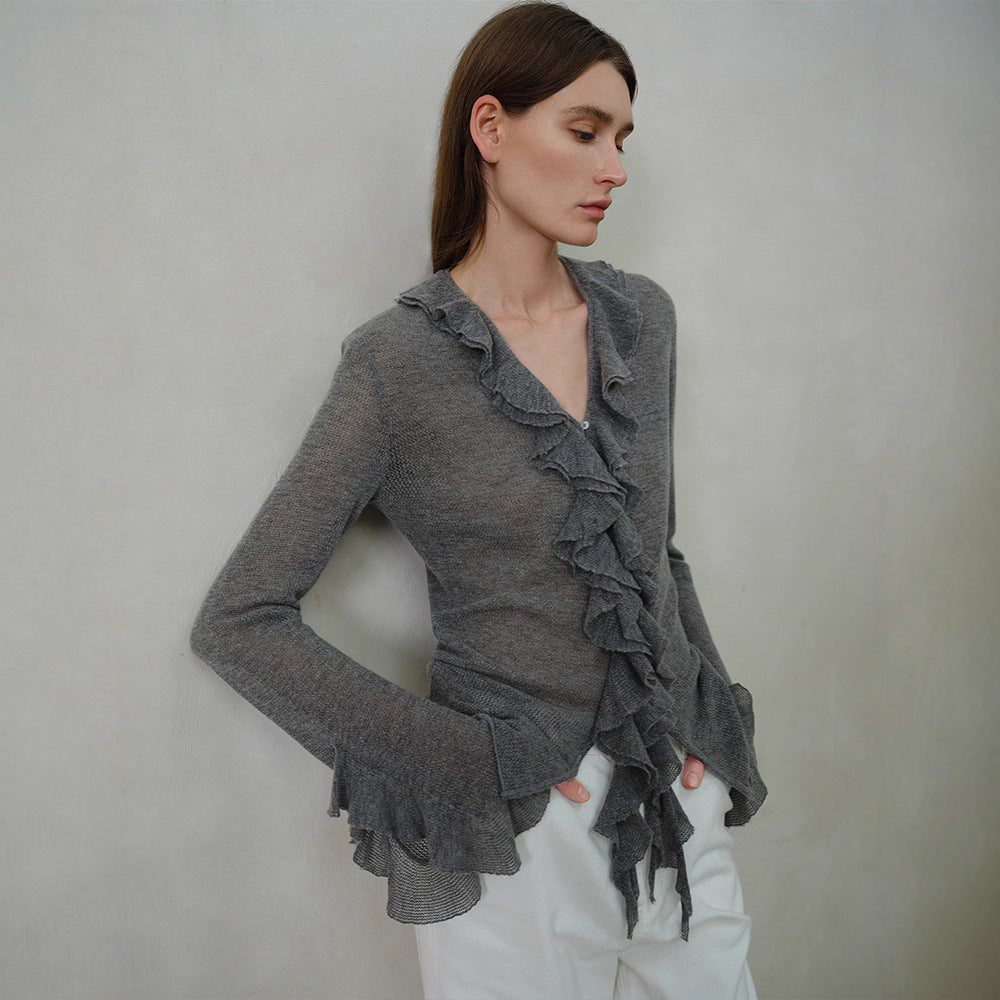 Damen Strickpullover mit Rüschenverzierung Drune