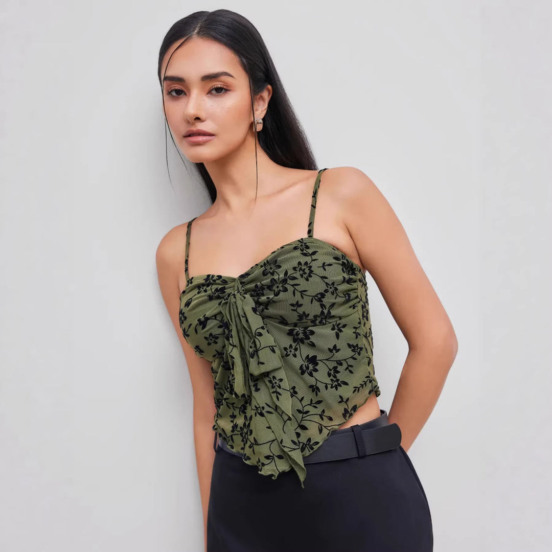 Damen Spitzentop mit floralen Akzenten und asymmetrischem Schnitt Drune