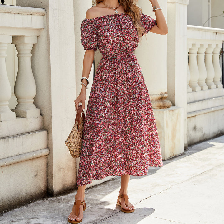 Damen Off-Shoulder Maxi-Kleid mit floralen Akzenten Drune