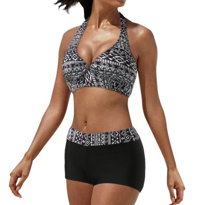 Damen Sportliches Bikini-Set mit auffälliger Streifenmusterung und bequemen Shorts Drune
